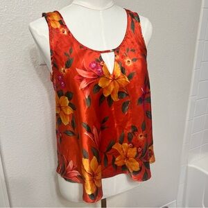 Victoria’s Secret orange floral tropical satin pajama tank flowers lingerie pjs